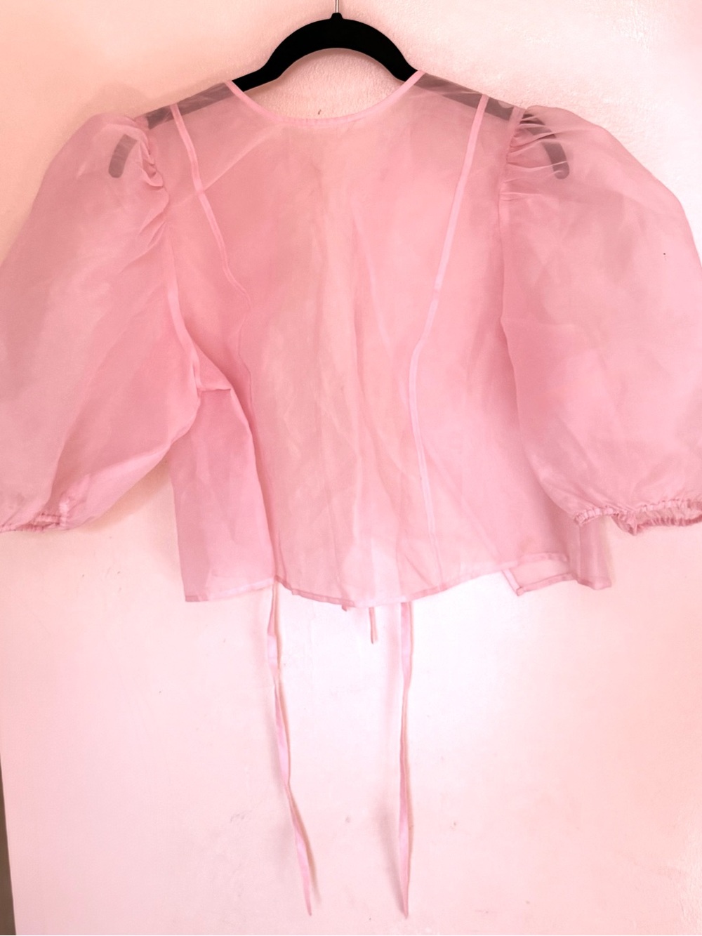 Sheer Pink Puff-Sleeve Women’s Top